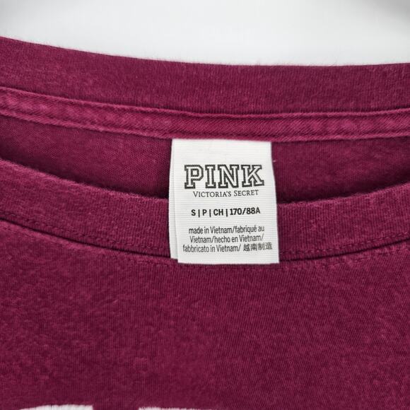 PINK Victoria’s Secret Burgundy Silver Bling Logo Varsity Campus Y2K T-Shirt S - Picture 7 of 8